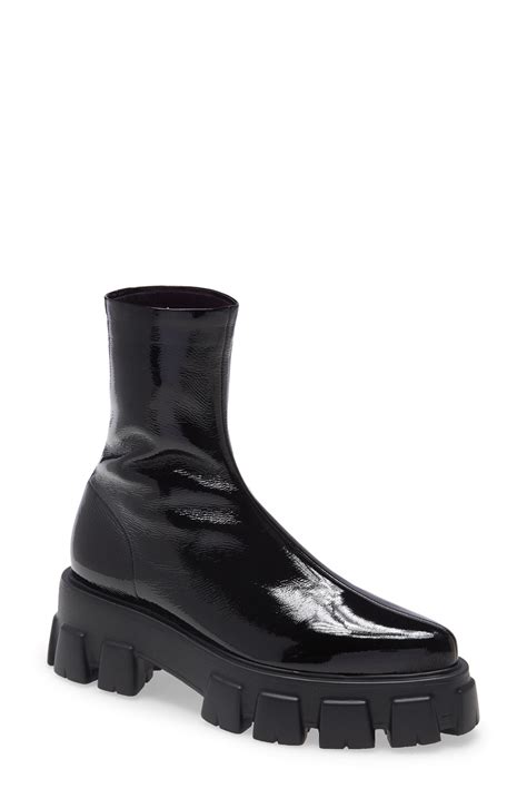 prada pointed toe knee high boots|Prada lug sole combat boot.